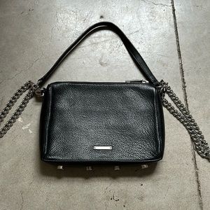 Rebecca Minkoff crossbody/shoulder black leather bag with silver chain